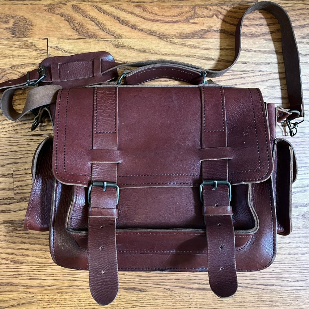 Vintage Handmade Leather Briefcase Messenger Bag